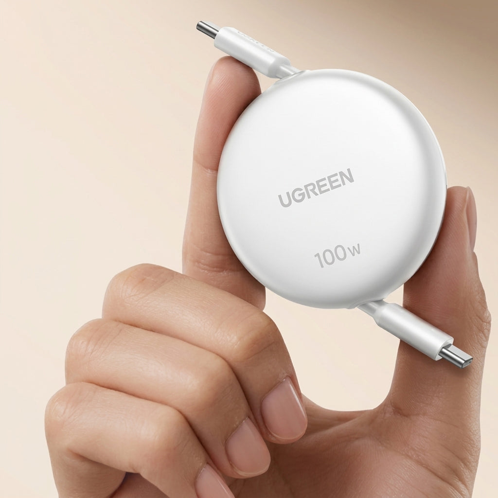 Einziehbares Kabel USB-C zu USB-C, 100W PD, Ugreen L531 Nexode, 1 m, Weiß