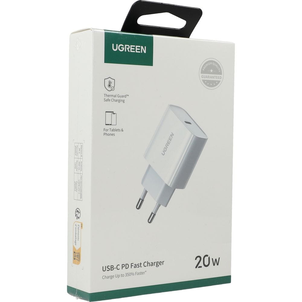 Schnell-Ladegerät, Ugreen USB-C, QC 4.0, PD 20W, Weiß