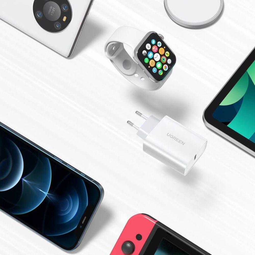 Schnell-Ladegerät, Ugreen USB-C, QC 4.0, PD 20W, Weiß