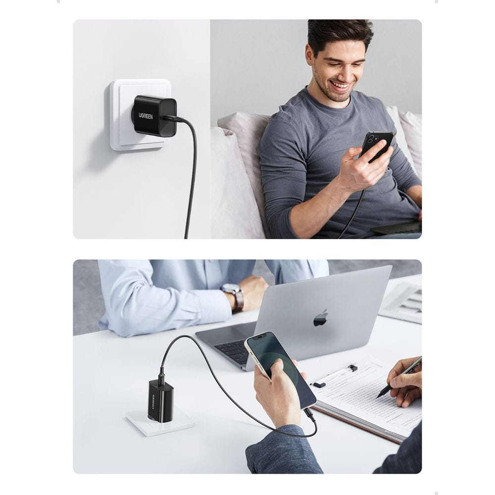 Schnell-Ladegerät, Ugreen USB-C, QC 4.0, PD 20W, Schwarz