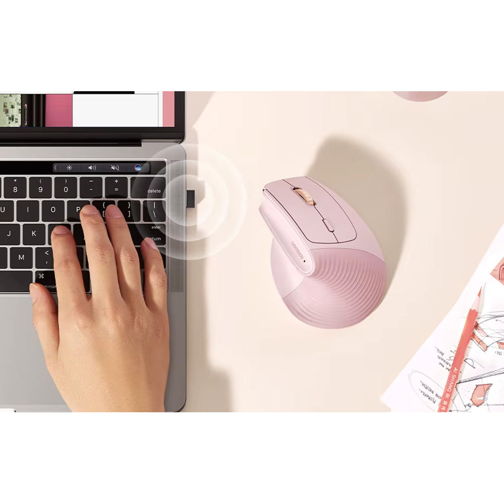 Ergonomische kabellose Maus, Ugreen M571, 2.4 GHz USB, Rosa