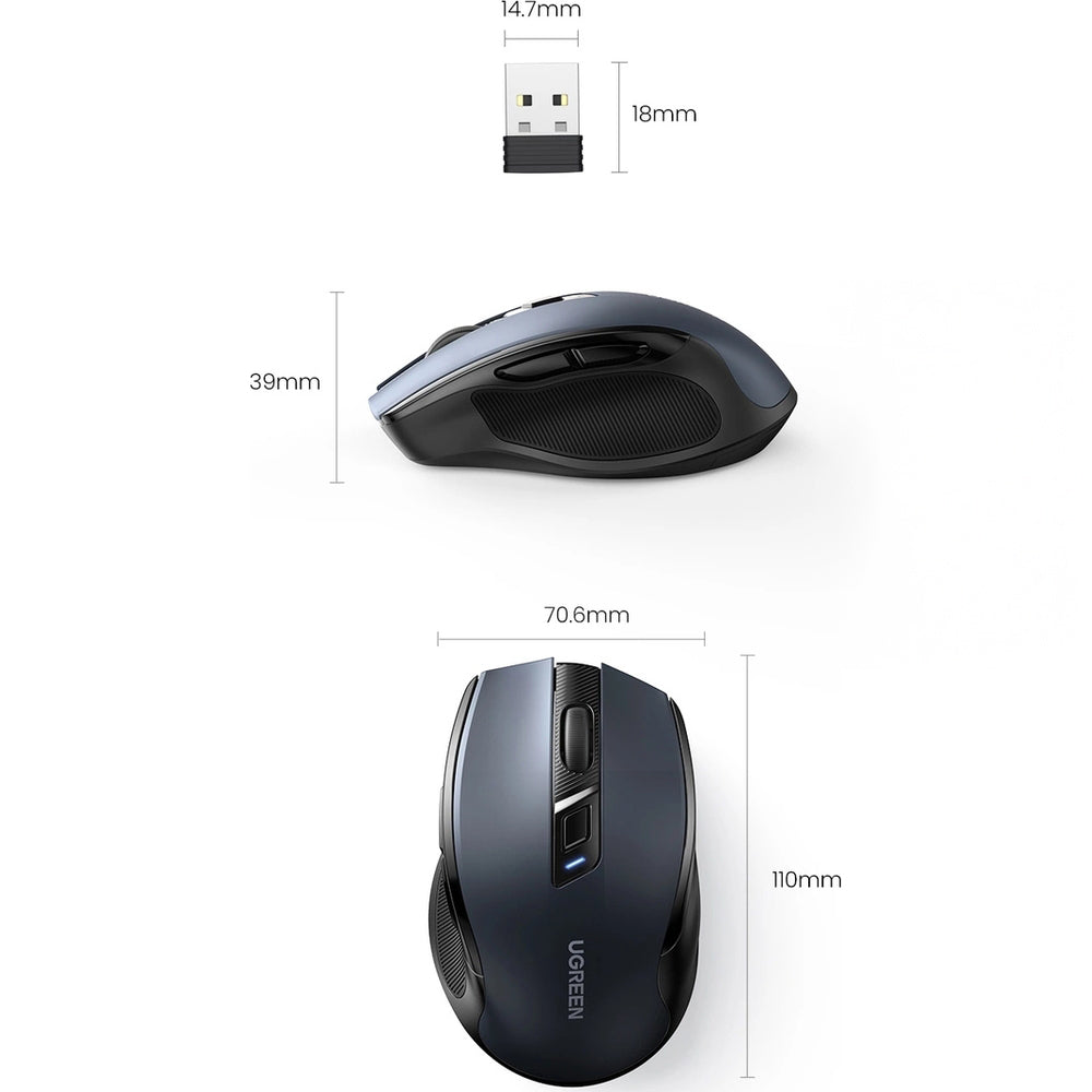 Kabellose Maus Ugreen MU006, 2.4 GHz USB-A, 4000 DPI, Schwarz