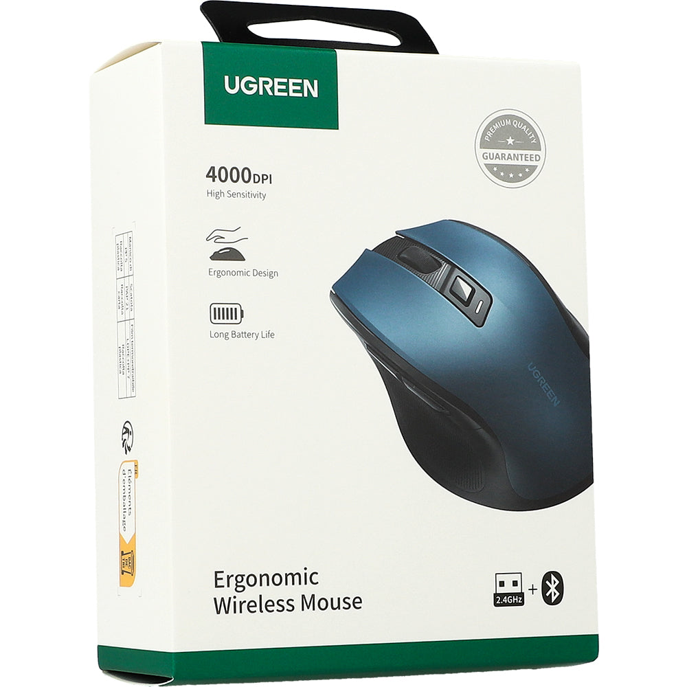 Kabellose Maus Ugreen MU006, Bluetooth 5.0, 2.4 GHz USB-A, 4000 DPI, Blau