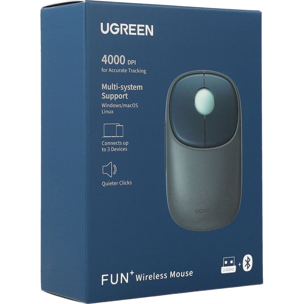 Kabellose optische Maus, Ugreen MU102 FUN Plus Wireless Mouse, USB 2.4GHz, Bluetooth, Blau und Grau