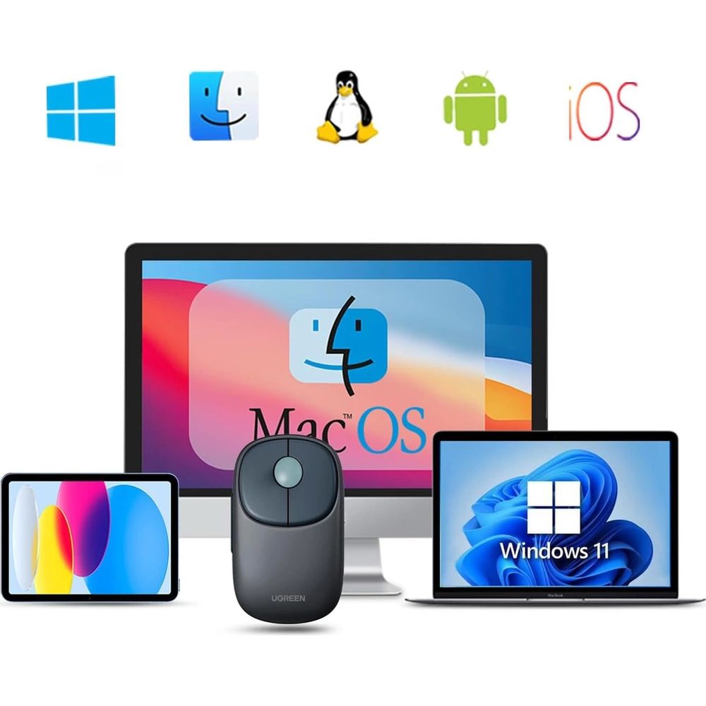 Kabellose optische Maus, Ugreen MU102 FUN Plus Wireless Mouse, USB 2.4GHz, Bluetooth, Blau und Grau
