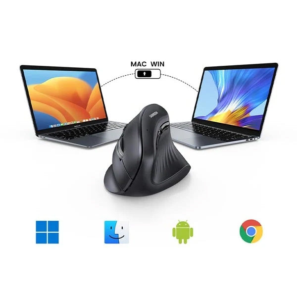 Ergonomische kabellose optische Maus, Ugreen MU008mini, Bluetooth 5.0 und 2.4 GHz USB, Schwarz
