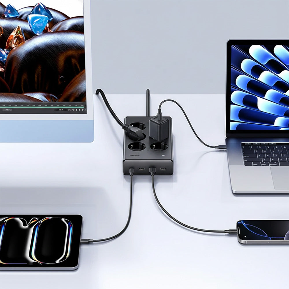 Steckdosenleiste / Verlängerungskabel GaN USB 20W / AC 3680W, 3x USB-A 15W, 1x USB-C PD 20W, 6x AC EU, Ugreen S622, Schwarz