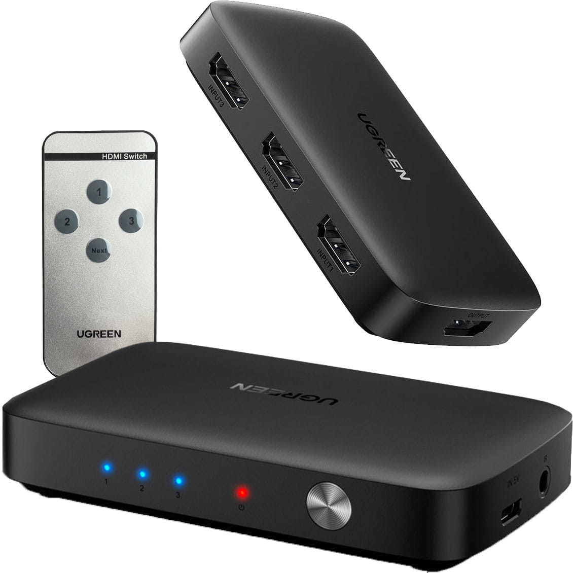 Splitter / Schalter mit Fernbedienung HDMI (Buchse) zu 3x HDMI (Buchse), Ugreen Splitter Switch, 4K, 30Hz, Schwarz