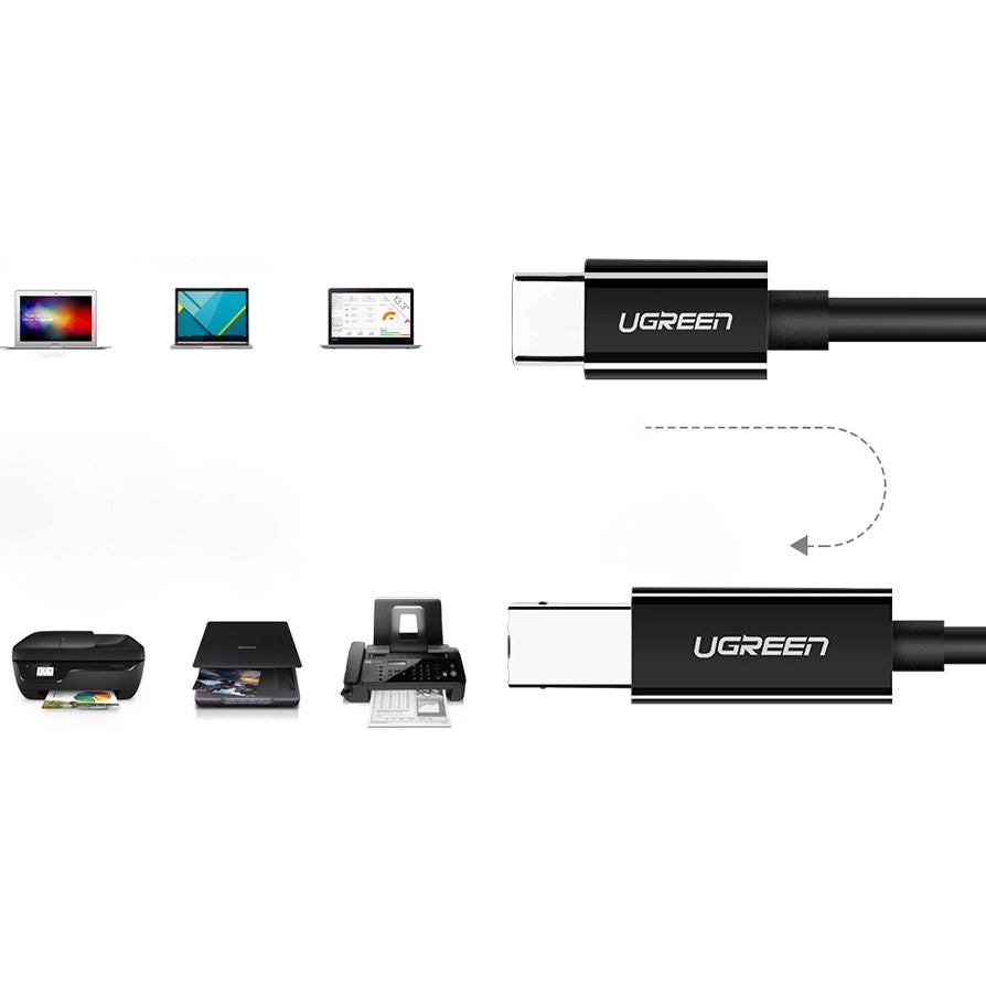 Druckerkabel USB-C (Stecker) auf USB Typ B (Stecker), Ugreen US241, 1 m, Schwarz