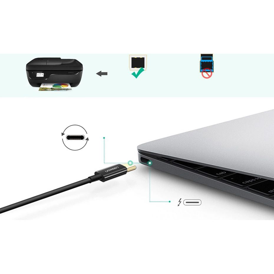 Druckerkabel USB-C (Stecker) auf USB Typ B (Stecker), Ugreen US241, 1 m, Schwarz