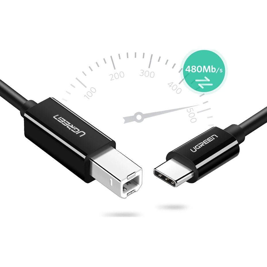 Druckerkabel USB-C (Stecker) auf USB Typ B (Stecker), Ugreen US241, 1 m, Schwarz