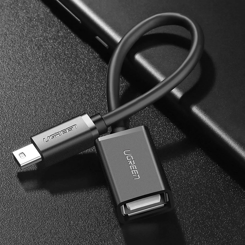 Adapter Mini-USB (Stecker) auf USB-A (Buchse), Ugreen US249, 10 cm, Schwarz