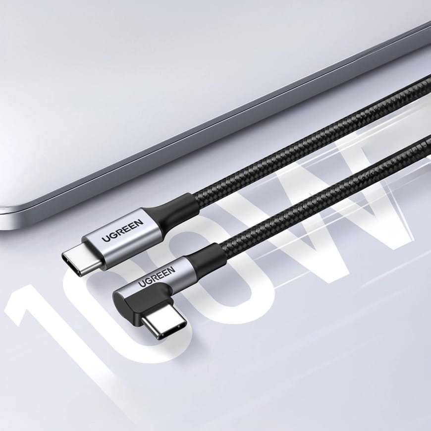 Winkelkabel USB-C / USB-C 90º PD 100W 480Mbps 1 m, Ugreen US334, Schwarz