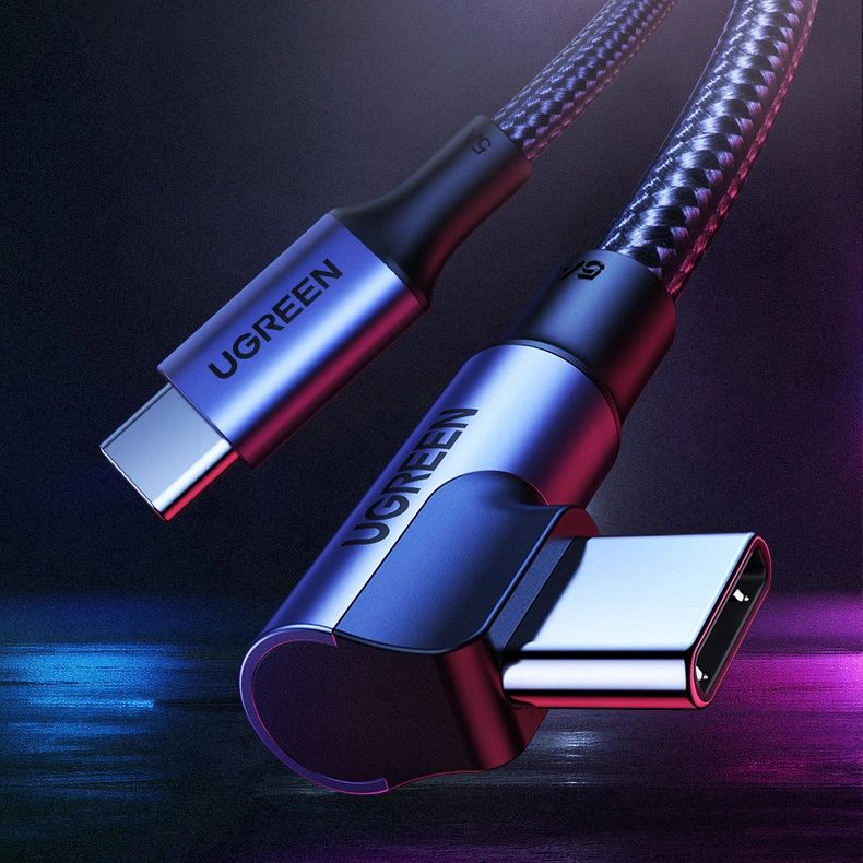 Winkelkabel USB-C / USB-C 90º PD 100W 480Mbps 1 m, Ugreen US334, Schwarz