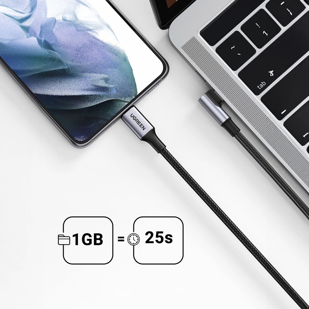 Ugreen US334 USB-C / USB-C 90º Kabel 100W 480Mbps 2m, Schwarz