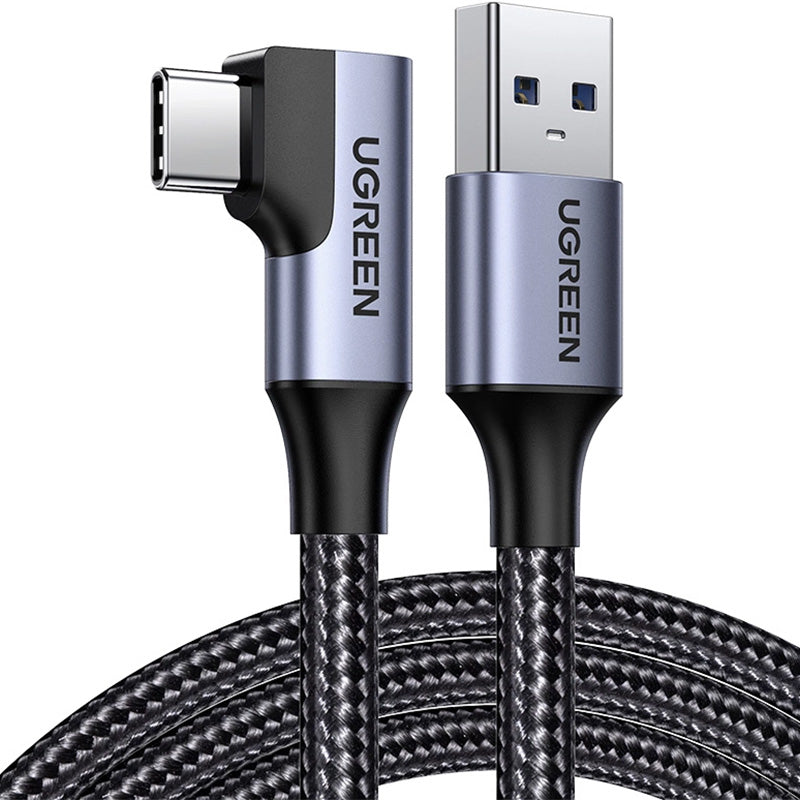 Abgewinkeltes Kabel (90°) USB-A zu USB-C, Ugreen US385, 5Gb/s, 3A, 1m, Schwarz