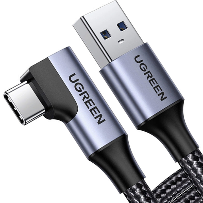 Abgewinkeltes Kabel (90°) USB-A zu USB-C, Ugreen US385, 5Gb/s, 3A, 1m, Schwarz