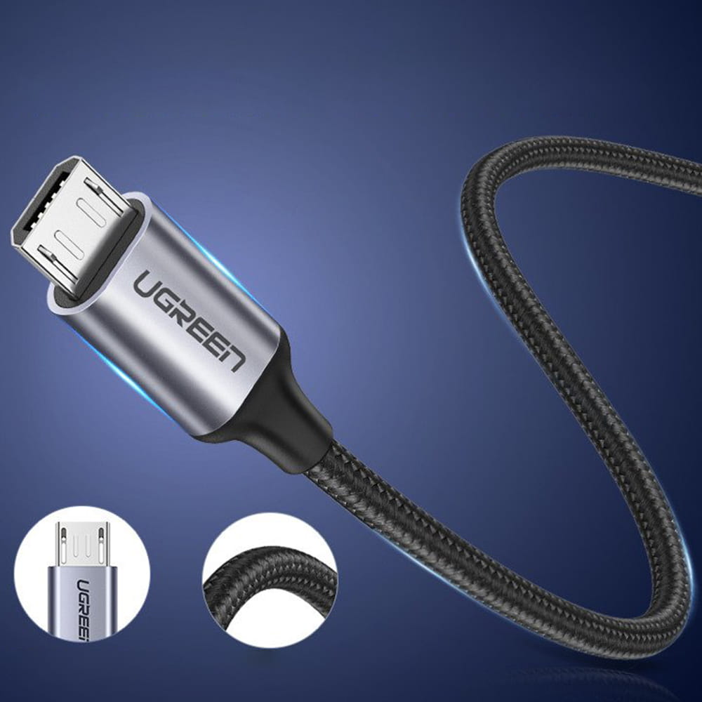 Kabel USB-A zu Micro-USB, 1m, QC 3.0, 2.4A, Ugreen, Schwarz