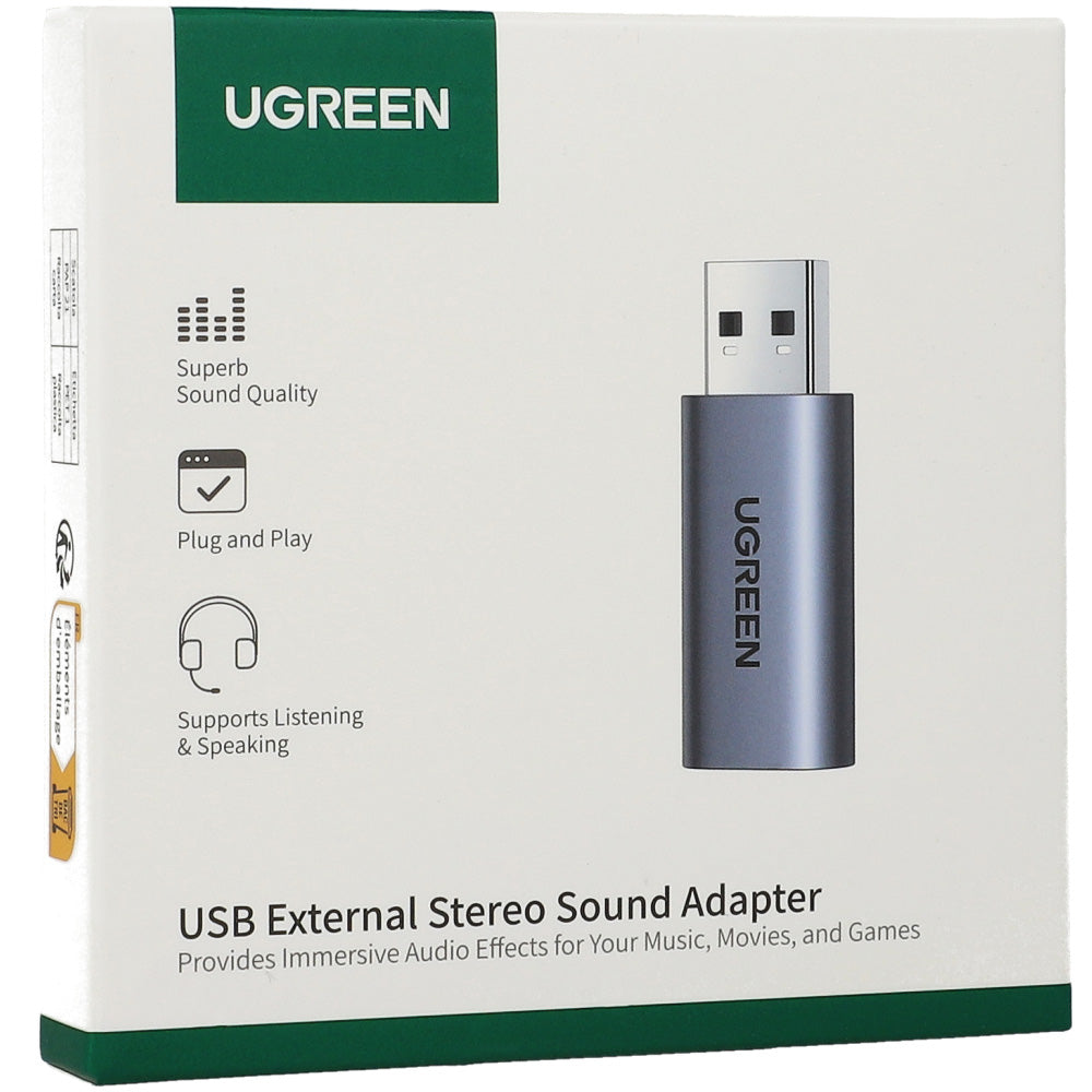 Externe Soundkarte / Audio-Adapter Ugreen CM383 USB-A 2.0 für mini jack 3,5 mm, Grau