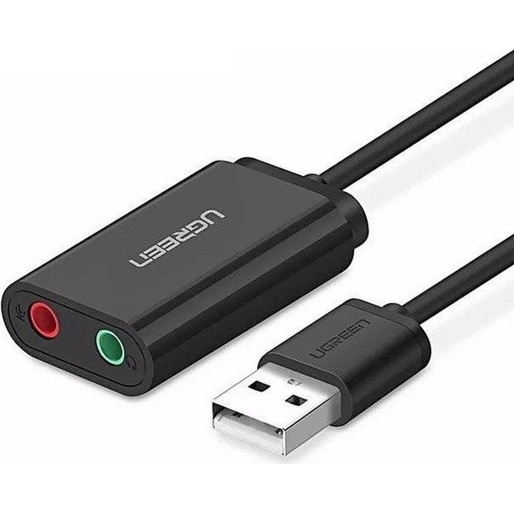 USB-A-Soundkarte / Audioadapter für 2x 3,5-mm-Klinkenstecker, Ugreen US205, 15 cm, Schwarz