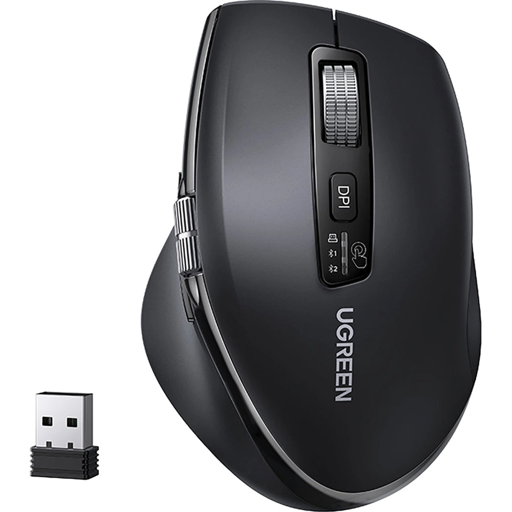 Kabellose optische Maus, Ugreen Wireless Optical Mouse, Bluetooth 5.4 / USB 2.4 GHz 5000 DPI, Schwarz
