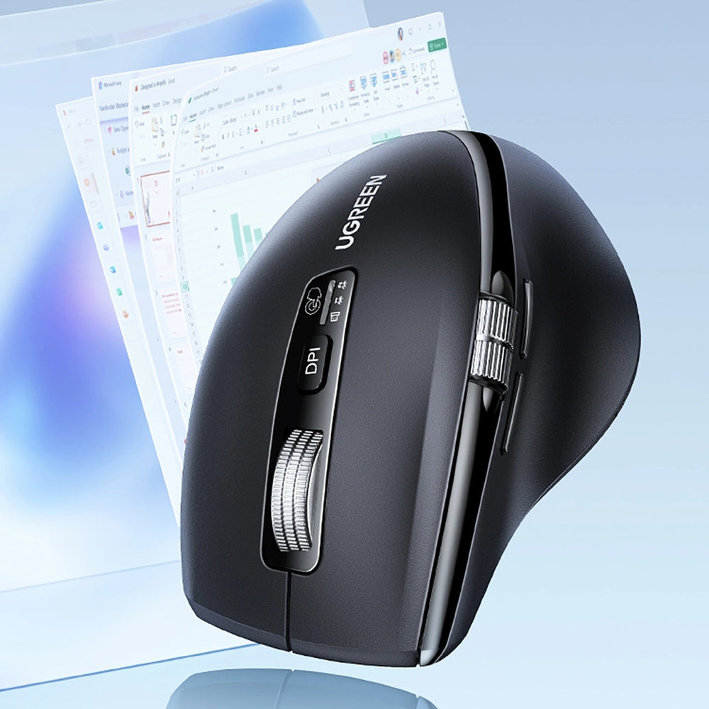 Kabellose optische Maus, Ugreen Wireless Optical Mouse, Bluetooth 5.4 / USB 2.4 GHz 5000 DPI, Schwarz