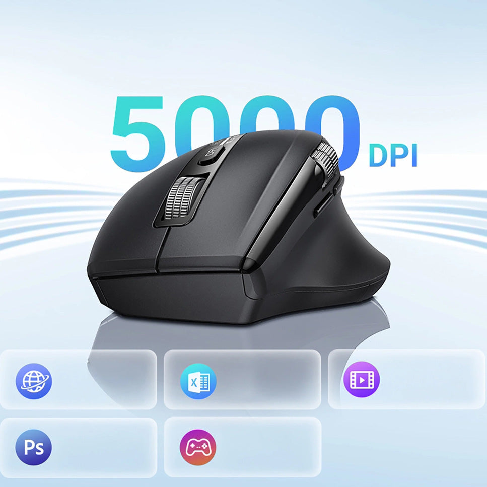 Kabellose optische Maus, Ugreen Wireless Optical Mouse, Bluetooth 5.4 / USB 2.4 GHz 5000 DPI, Schwarz