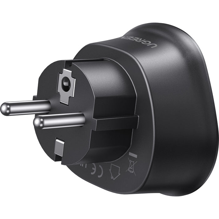 Reiseadapter Ugreen S500 von UK / USA / EU auf Europa Schuko, Schwarz