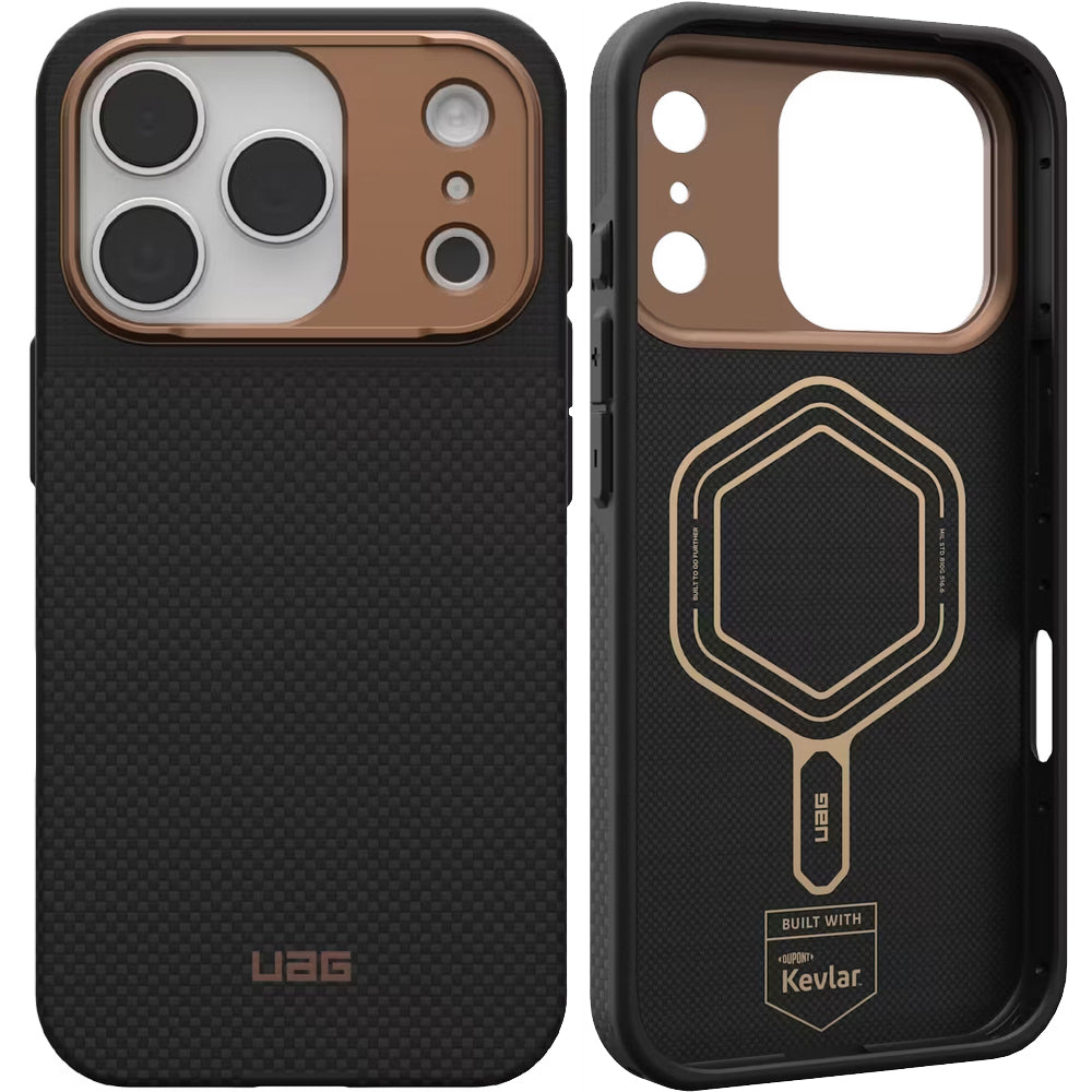 Handyhülle für iPhone 17 Pro, Urban Armor Gear UAG Fibr Armr MagSafe, Schwarz / Braun