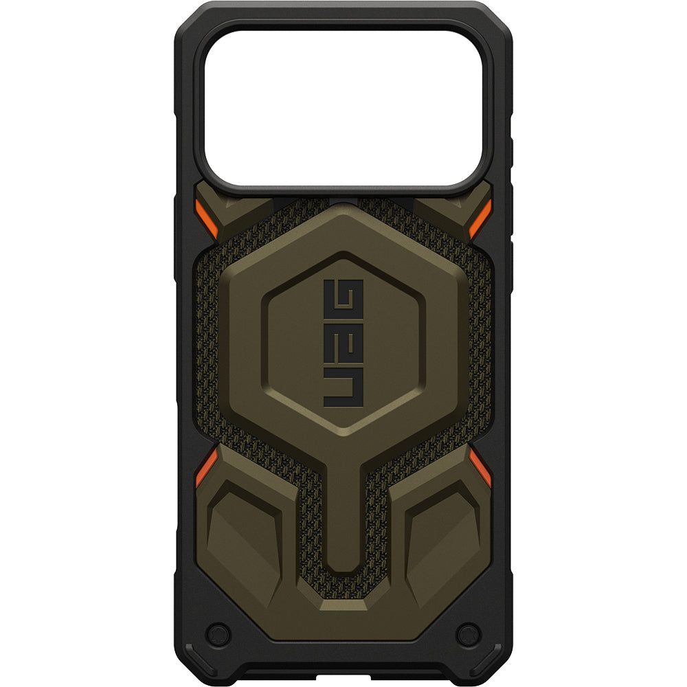 Handyhülle für iPhone 17 Pro Max, Urban Armor Gear Monarch Pro Mag mit MagSafe, Olivgrün/Schwarz mit Kevlar