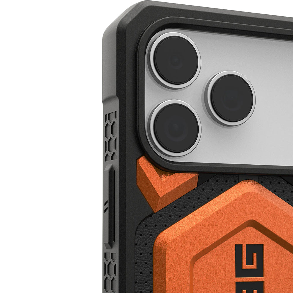 Handyhülle für iPhone 17 Pro Max, Urban Armor Gear Monarch Pro Mag mit MagSafe, Orange mit Schwarzen Elementen