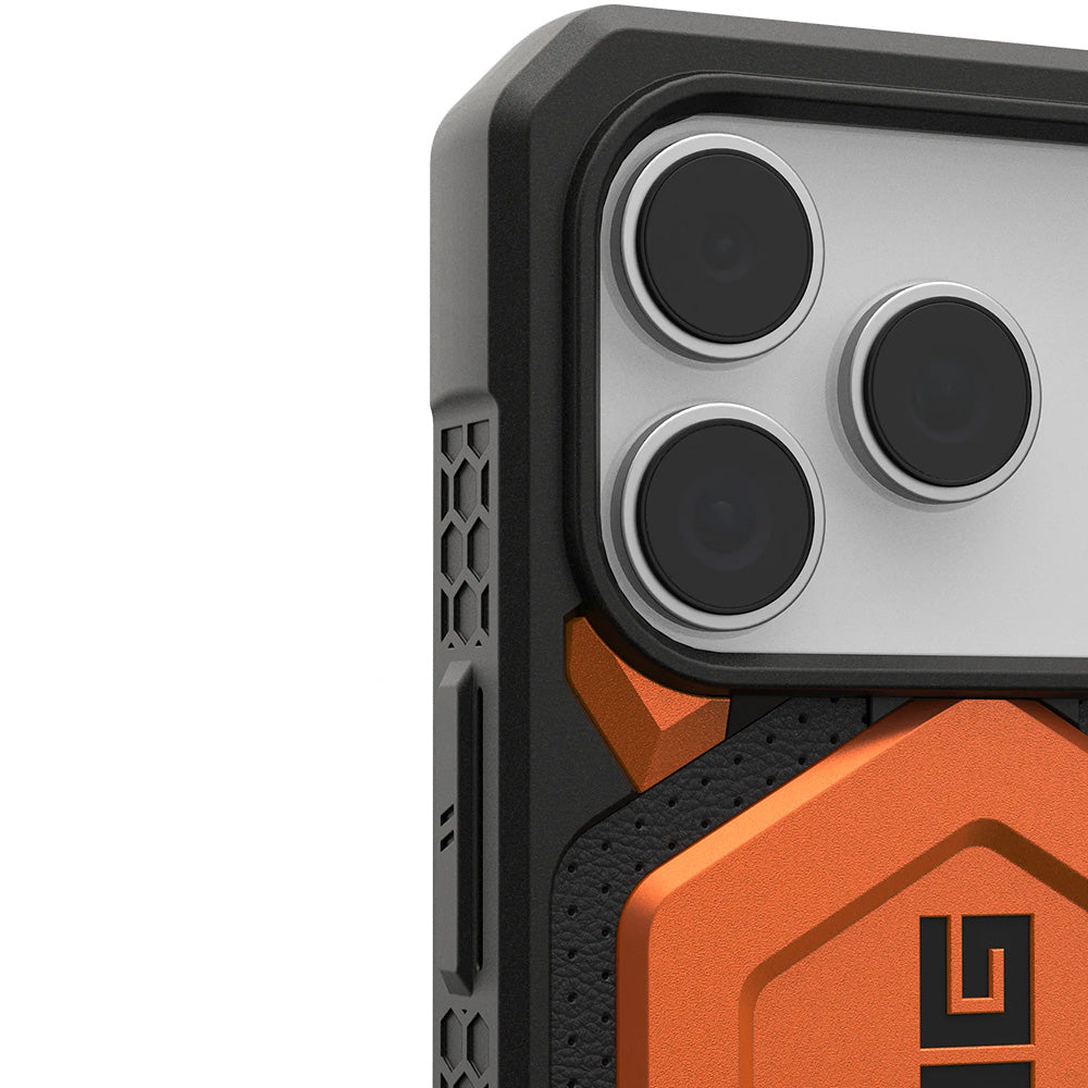 Handyhülle für iPhone 17 Pro, Urban Armor Gear Monarch Pro Mag mit MagSafe, Orange mit Schwarzen Elementen