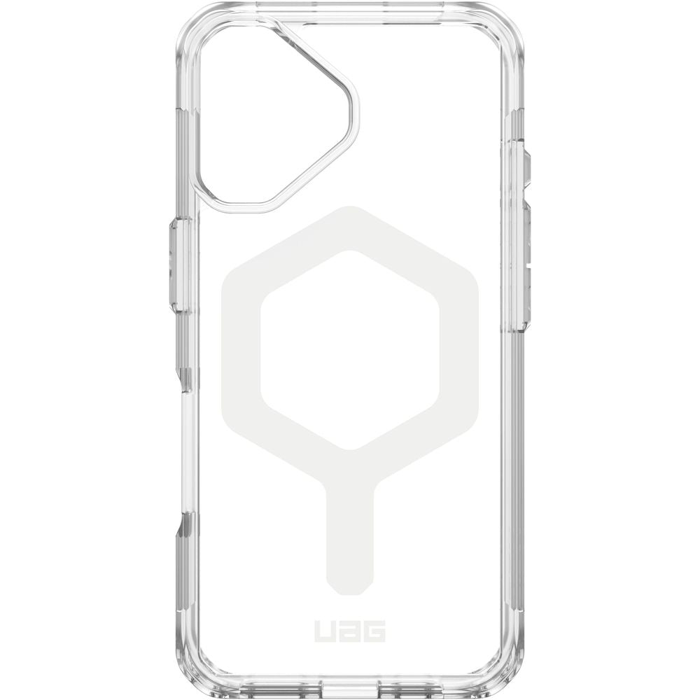 Handyhülle für iPhone 16, Urban Armor Gear Plyo Mag mit MagSafe, Transparent und Weiß
