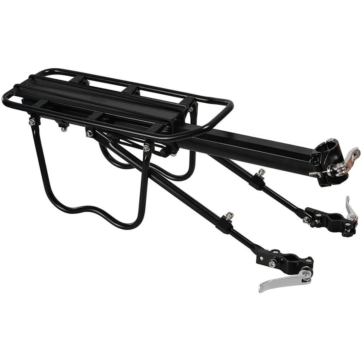 Vayox VA0352 black aluminum bike rack for saddle mount, supports up to 50 kg, ideal for long and short tours.