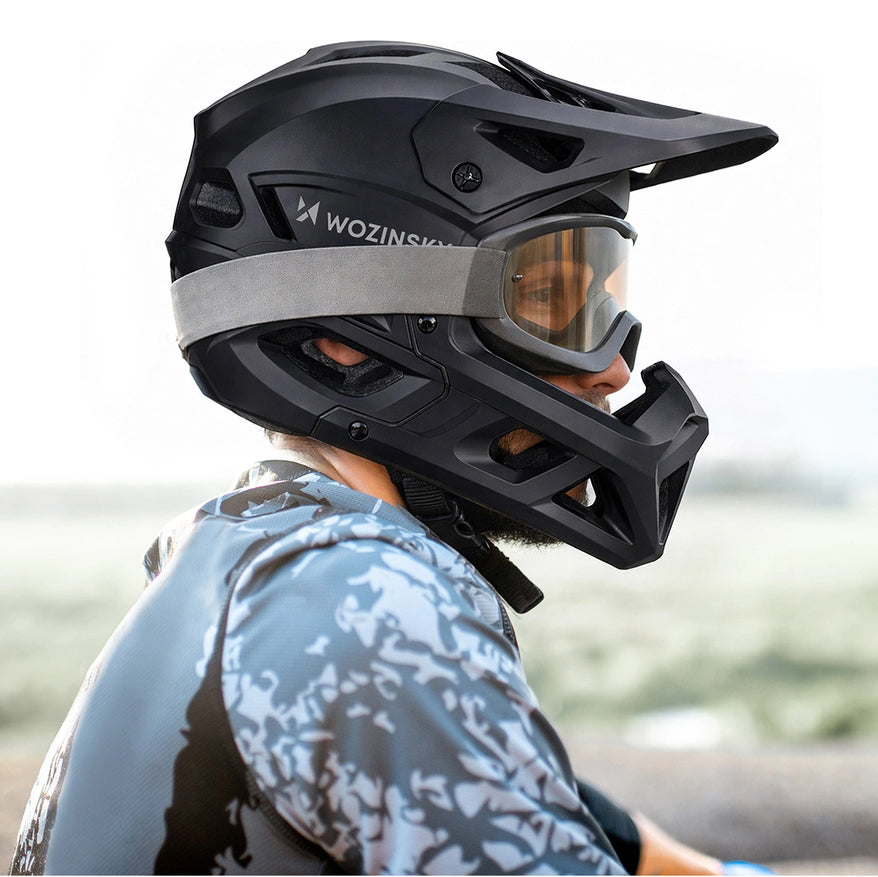 Fahrradhelm Fullface 60-62 cm mit abnehmbarem Visier, Wozinsky HT-58, Schwarz