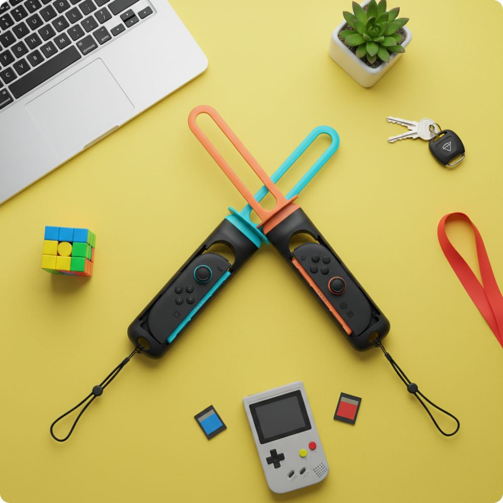 Griff/Aufsätze für Joy-Con Nintendo Switch/Nintendo Switch 2, YAXO Sword Set, Orange/Blau