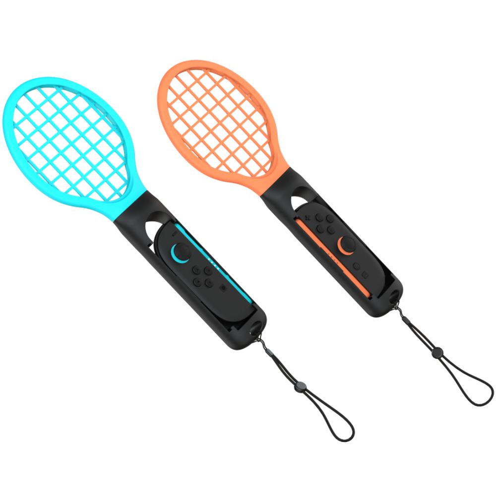 Griff/Aufsätze für Tennisschläger für Joy-Con Nintendo Switch/Nintendo Switch 2, YAXO Tennis Pro Set, Orange/Blau