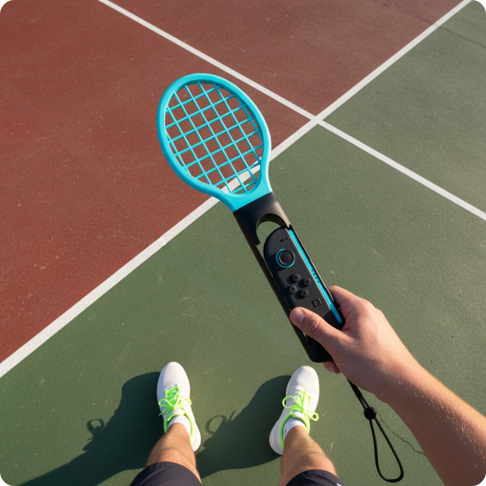 Griff/Aufsätze für Tennisschläger für Joy-Con Nintendo Switch/Nintendo Switch 2, YAXO Tennis Pro Set, Orange/Blau