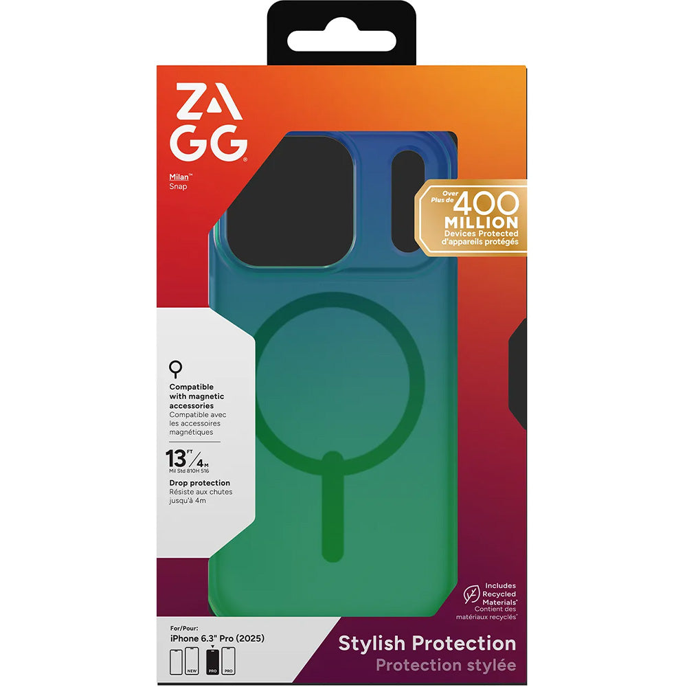 Handyhülle für iPhone 17 Pro, Zagg Milan Snap mit MagSafe, Transluzent-Mehrfarbig