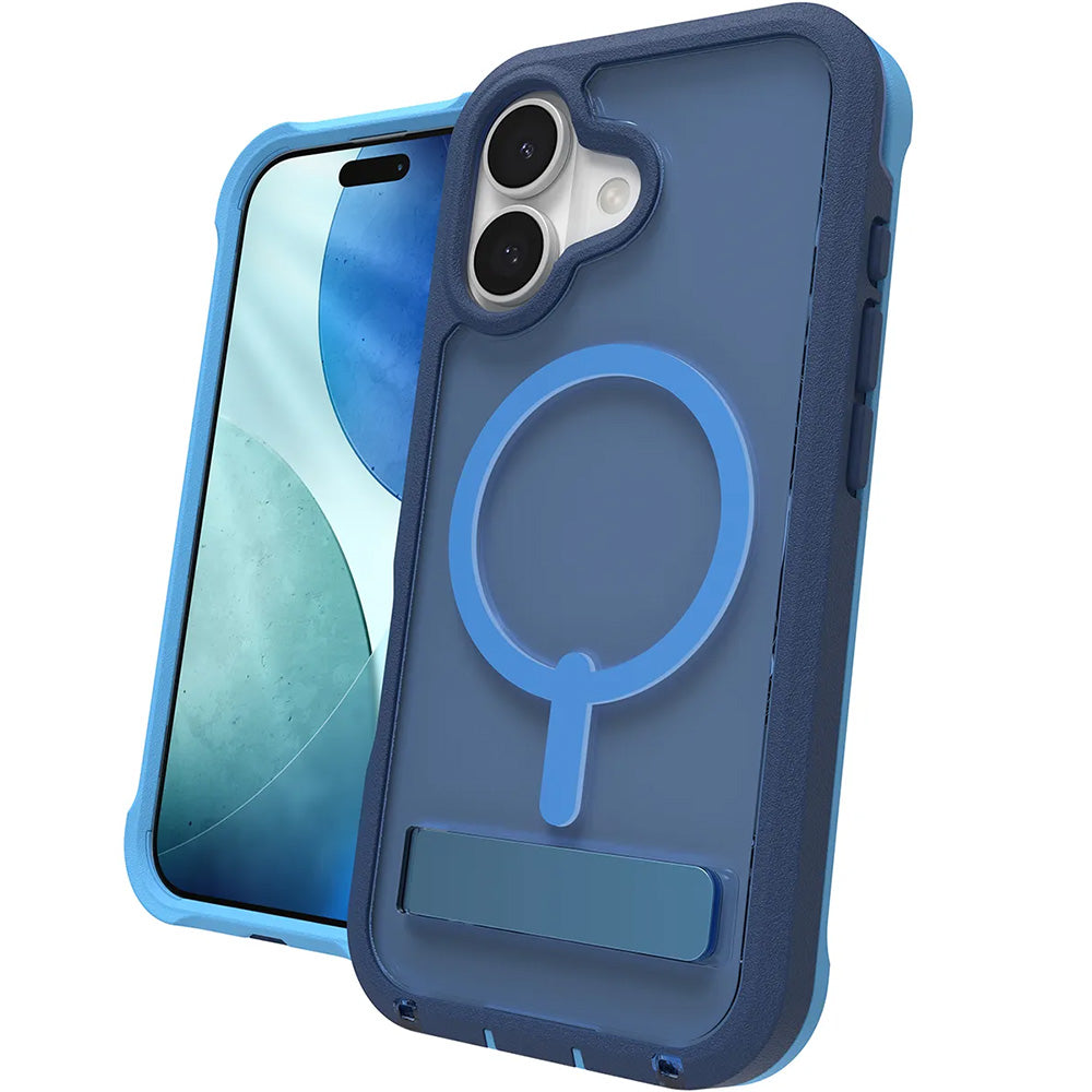 Handyhülle mit Ständer für iPhone 17, Zagg Rainier Snap Kickstand mit MagSafe, Blau