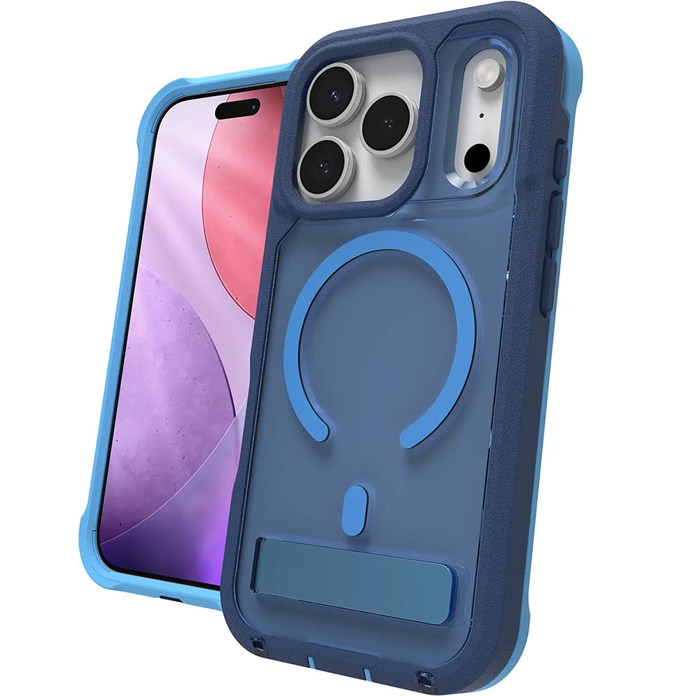 Handyhülle mit Ständer für iPhone 17 Pro, Zagg Rainier Snap Kickstand mit MagSafe, Transparent-Dunkelblau