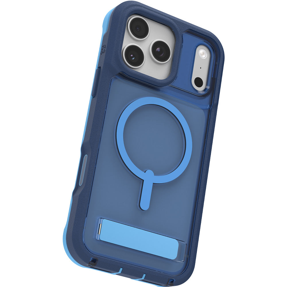 Handyhülle mit Ständer für iPhone 17 Pro Max, Zagg Rainier Snap Kickstand mit MagSafe, Blau
