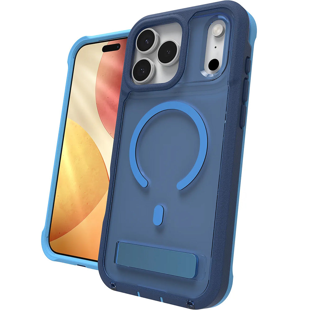 Handyhülle mit Ständer für iPhone 17 Pro Max, Zagg Rainier Snap Kickstand mit MagSafe, Blau