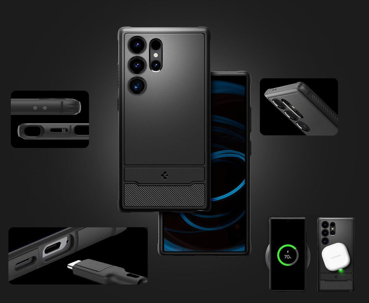 Schutzhülle für Galaxy S24 Ultra, Spigen Rugged Armor, Schwarz