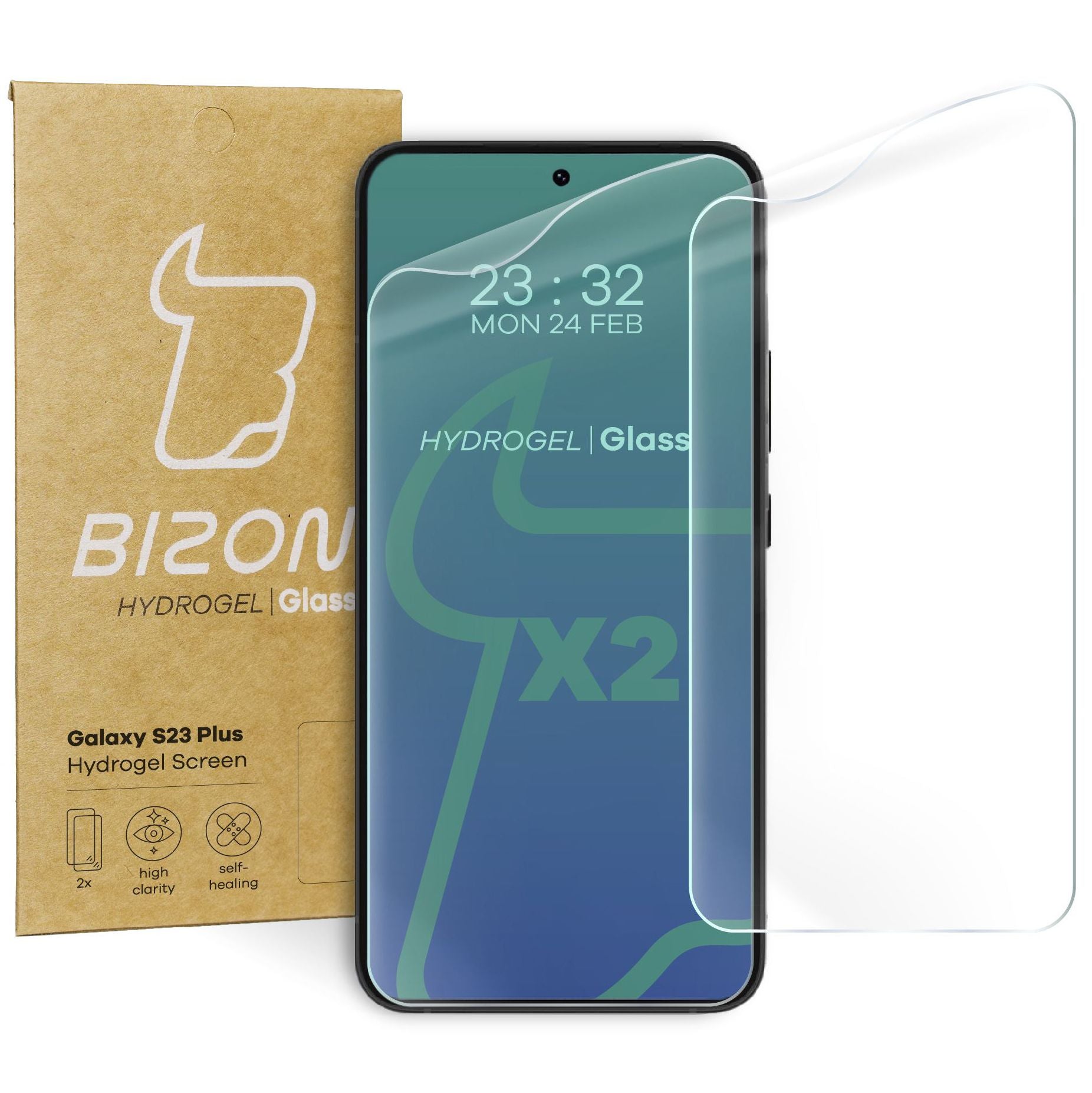 Hydrogel Folie für den Bildschirm Bizon Film Hydrogel Front Duo für Galaxy S23 Plus, 2 Stück