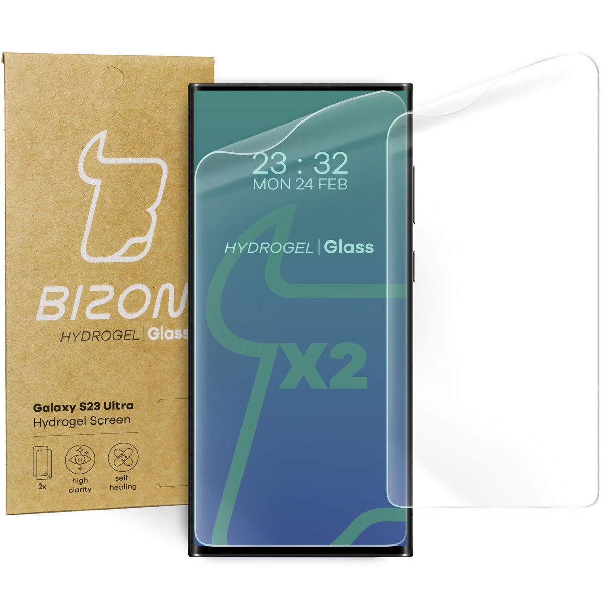 Hydrogel Folie für den Bildschirm Bizon Film Hydrogel Front Duo für Galaxy S23 Ultra, 2 Stück