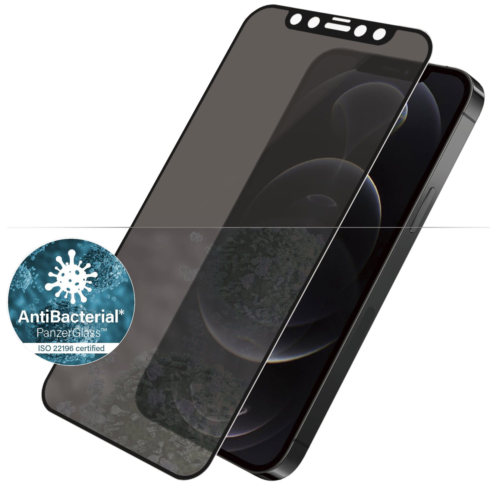 Antibakterielles Glas Panzerglass Case Friendly E2E Privacy Filter für iPhone 12 / 12 Pro, abgedunkelt