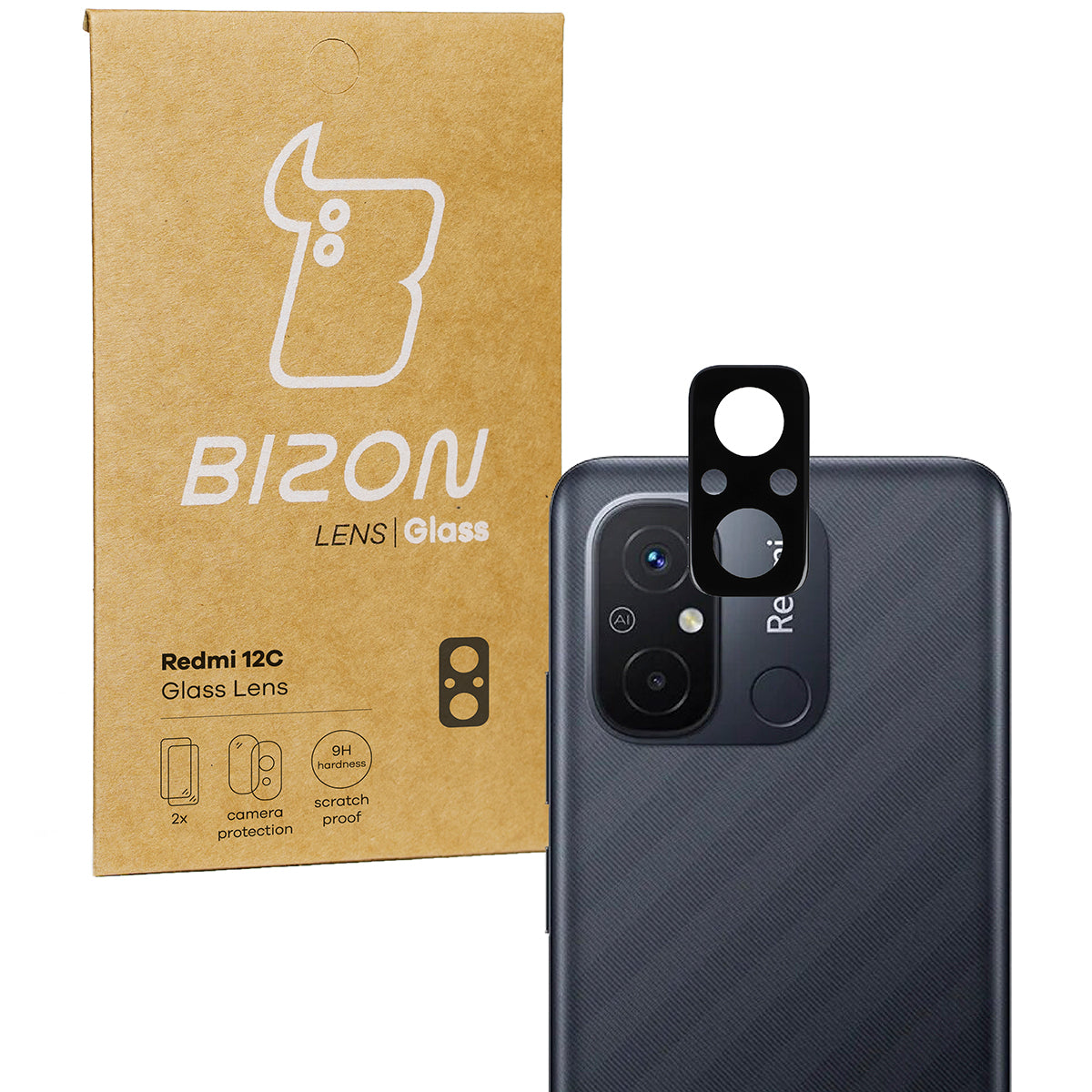 Gehärtetes Glas für die Kamera Bizon Glass Silk Lens für Redmi 12C, 2 Stück