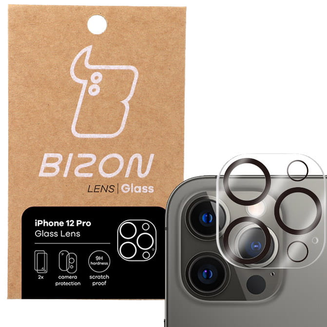 Gehärtetes Glas für die Kamera Bizon Glass Silk Lens für iPhone 12 Pro, 2 Stück
