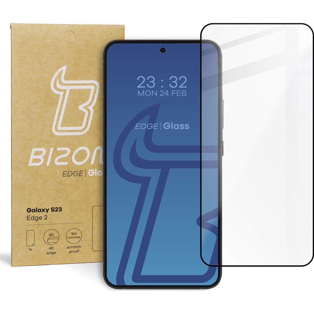 Gehärtetes Glas Bizon Glass Edge für Galaxy S23, schwarz